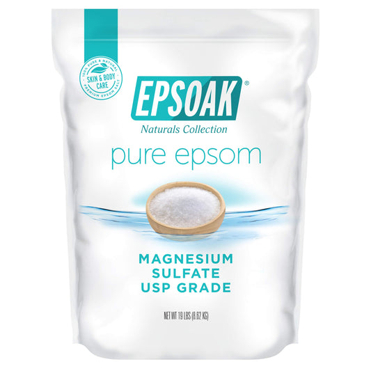 Epsoak Epsom Salt 19 lb. Magnesium Sulfate USP, Resealable Epsom Salt Bulk Bags Unscented, Made in The USA, Cruelty-Free Certified