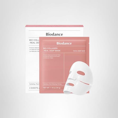 BIODANCE Bio-Collagen Real Deep Mask, Hydrating Overnight Hydrogel Mask, Pore Minimizing, Elasticity, Plumping Improvement, Korean Skincare, Stocking Stuffers for Teen Girls | 1.19oz(34g) x 4ea