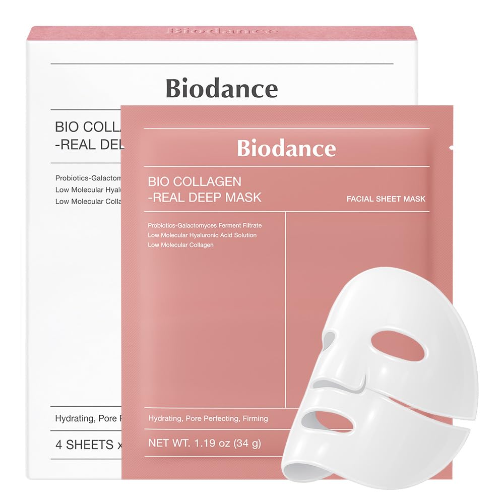 BIODANCE Bio-Collagen Real Deep Mask, Hydrating Overnight Hydrogel Mask, Pore Minimizing, Elasticity, Plumping Improvement, Korean Skincare, Stocking Stuffers for Teen Girls | 1.19oz(34g) x 4ea