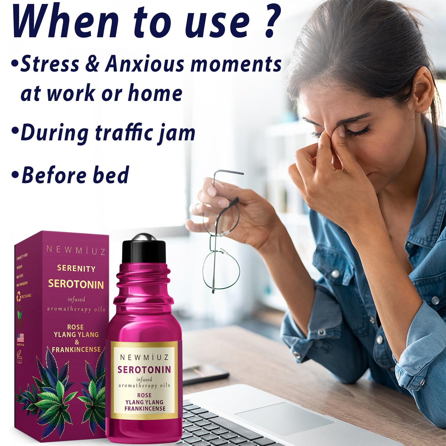 Chill Out Calming Roll On Essential Oil Blend Stress Relief Rose Ylang Ylang & Frankincense Relaxation Calm Aromatherapy Gift for Women Perfect Stocking Stuffers