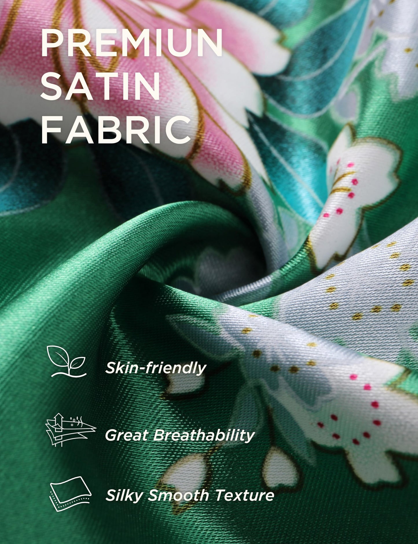 BABEYOND Women's Kimono Robe Long Satin Silky Robes with Peacock and Blossoms Printed Kimono Nightgown